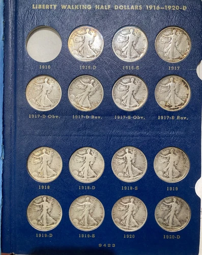 1916-1940 Walking Liberty Silver Half Dollars 45-Coin Set All but 1 coin 1916 P