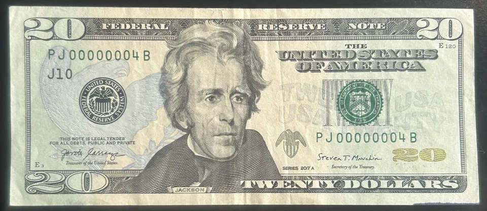 (SERIAL NUMBER 4!)$20 Very Low Rare SINGLE Digit Fancy Serial Number PJ00000004B - Image 2 of 4