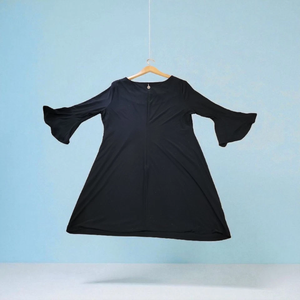 Vestido Tommy Hilfiger Talla 16 Básico Negro Manga Campana Poliéster Spandex Cóctel Foto 2 de 4