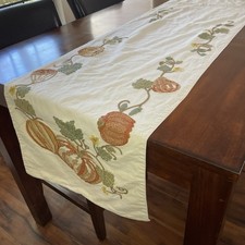 Pottery Barn Fall Autmn Crewel Embroidered Table Runner 18x105 Rectangular