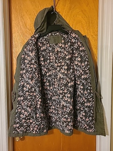 Aeropostale Cargo Military Jacke Damen Gr. M Army Grün Kapuze Full Zip Floral - Bild 13 von 23