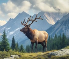 36" X 44" Panel Mountain Watcher Elk Mountains Wildlife Cotton Fabric D486.90
