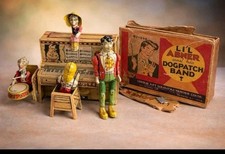 1940s Lil Abner Dogpatch Band Tin Litho Wind-Up Toy w Box Unique Art