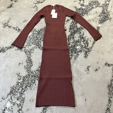 WAYF Alexi Ribbed Midi Dress Womens Small Mauve Long Sleeve Bodycon NWT