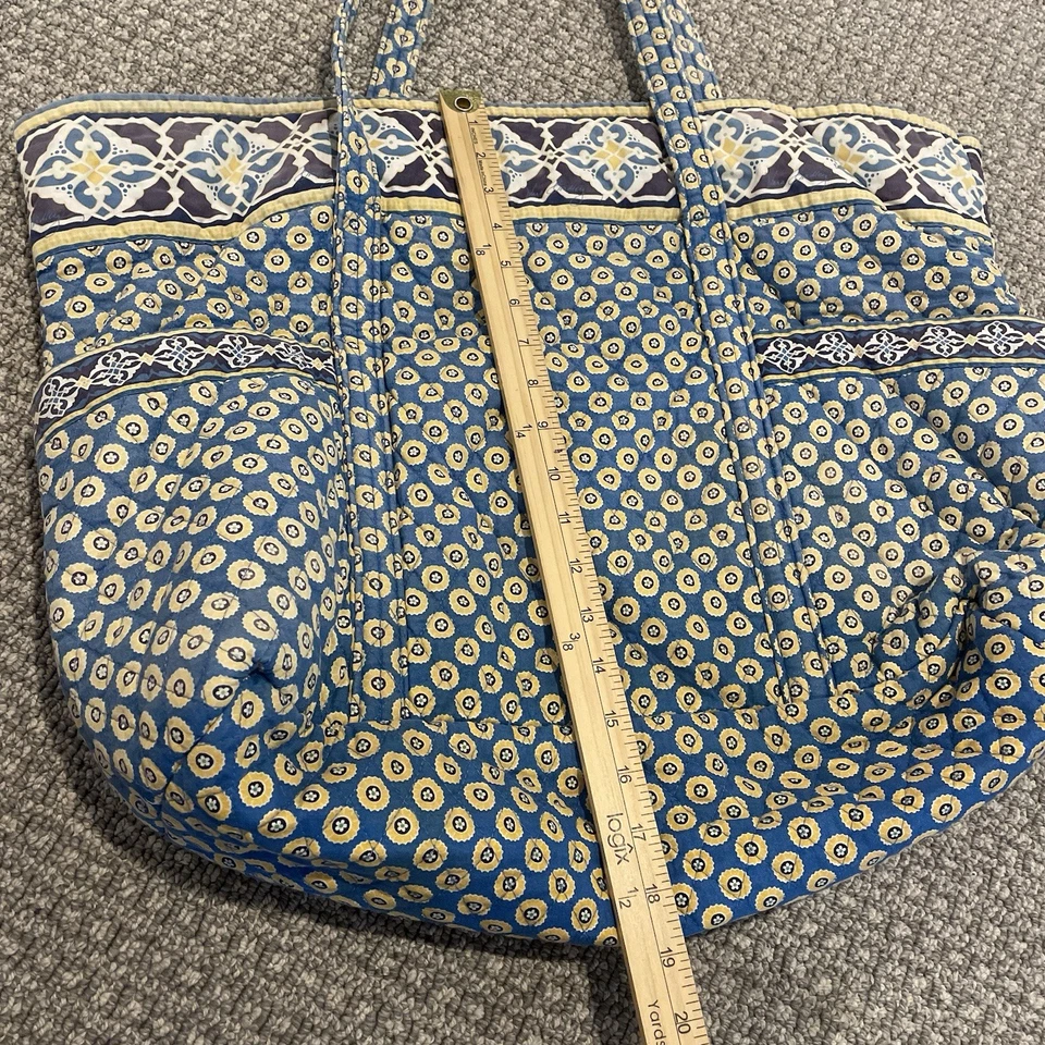 Bolso Vera Bradley Villager Azul Amarillo Grande Hombro Paisley Diseño Geométrico Foto 4 de 4