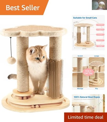Natural Sisal Cat Scratcher with Grooming and Play Features for Small Cats