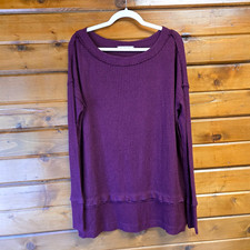 We The Free Slouchy Oversized Distressed Maroon LS Waffle Knit Tunic Size S