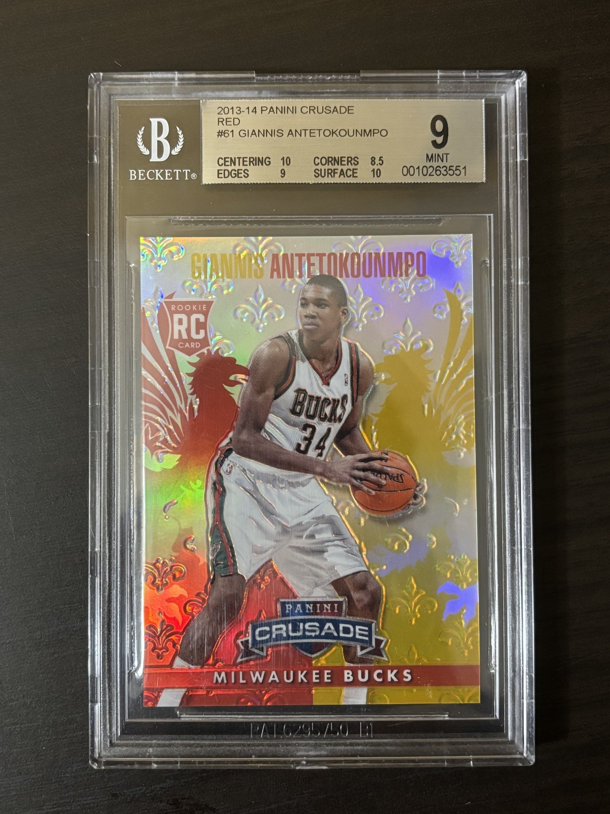 Giannis Antetokounmpo 2013-14 Crusade Rookie Red /349 BGS 9 #61 RC Bucks MVP SP