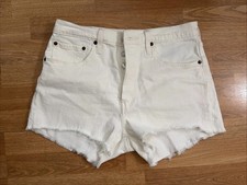 Levi's 501 Women Shorts W30 Off White Beige Denim Cutoff Shorts Button Fly