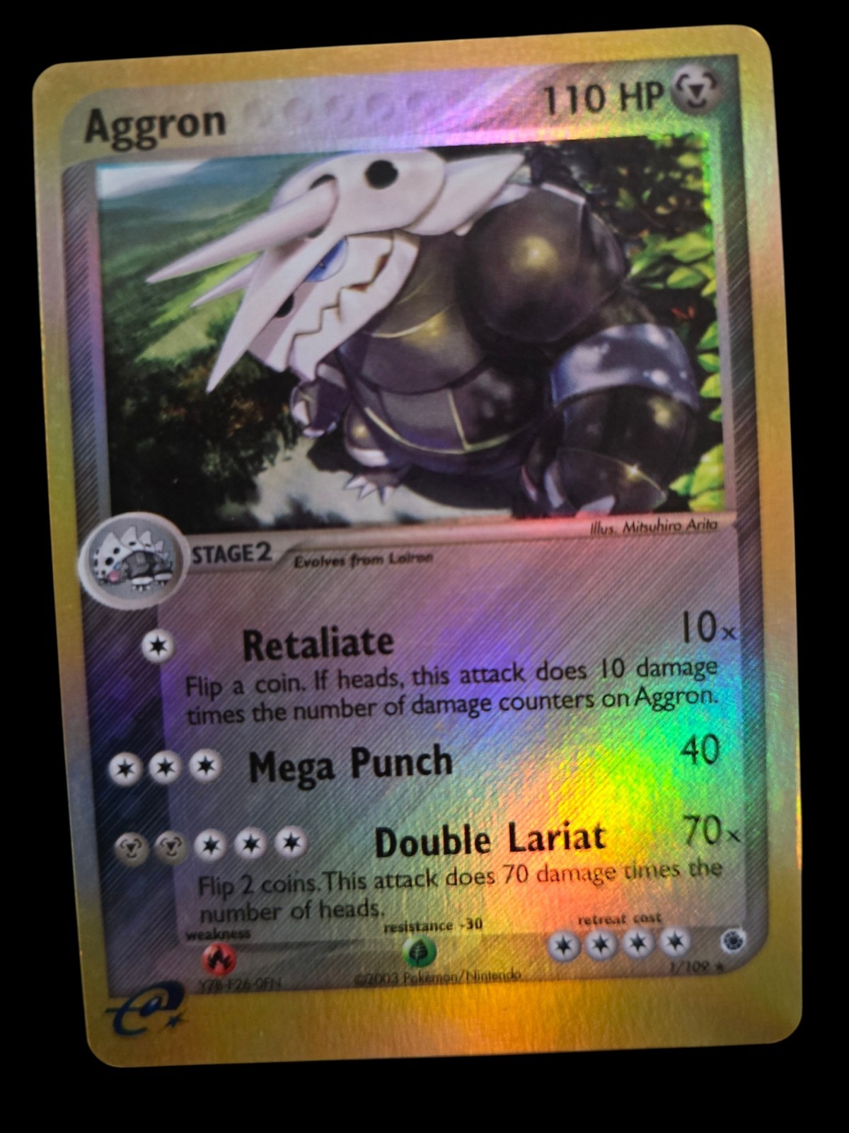 Aggron - Reverse Holo - EX Ruby and Sapphire 1/109 Rare 2003 Vintage LP-