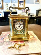 French Champlevé Enamel with Lacquered Brass Bevelled Glass Carriage Clock