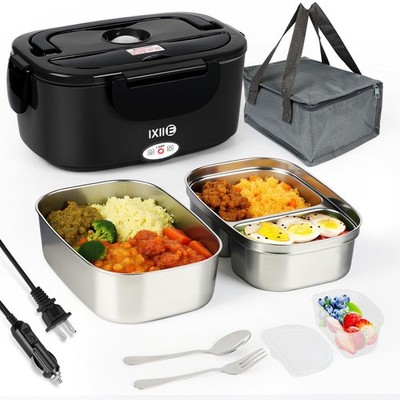 Fiambrera Electrica 80W Với Hai Recipientes De Acero Para Oficina Negro