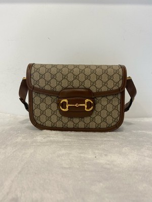 Gucci 1955 Horsebit Medium Saddle Bag GGSupreme Canvas Brown Trim Duty Paid