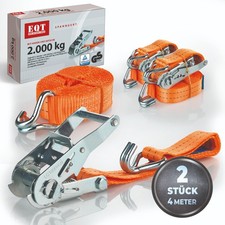 EQT 2 Stück 2000kg 4m Spanngurte mit Ratsche und Haken zweiteilig DIN EN 12195-2