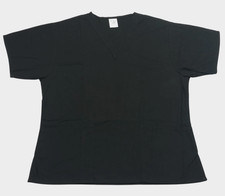 Scrub Top Womens L Black V Neck 2 Front Patch Pockets Short Sleeves Medical