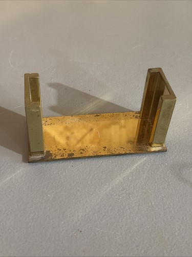 Vintage Brass Standing Business Card Holder Solid 1960s Taiwan
