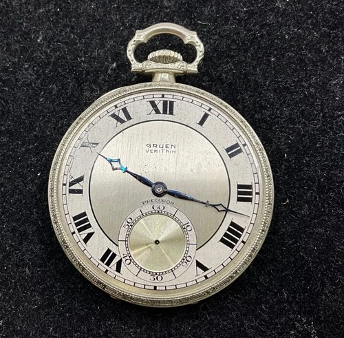 DH2 Antique Gruen Veri-Thin Precision Silver Tone Pocket Watch