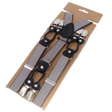 New Suspenders Black Leather 6 Clips Braces Male Vintage Adult Suspensorio Trous