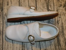 VTG 70s MENS sz 12 WHITE MONK STRAP DISCO SHOES SALESMAN BUCKLE PLATFORM LOAFER