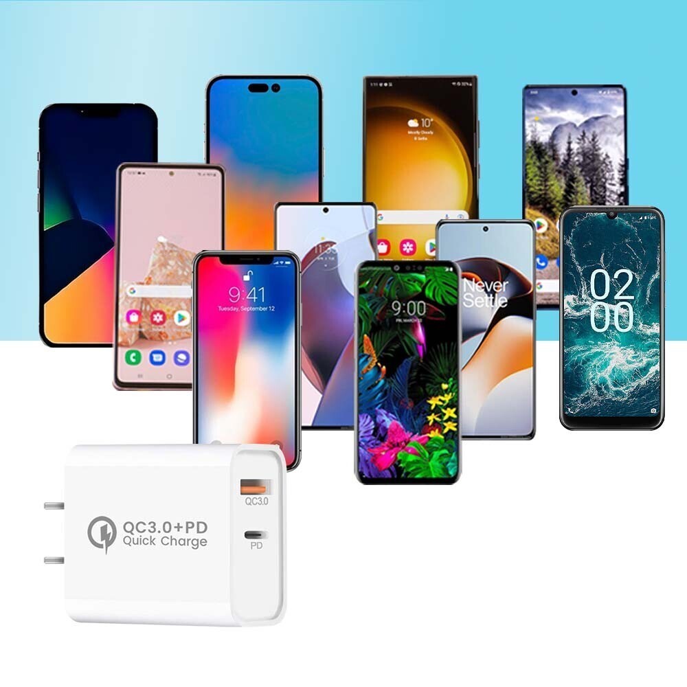 2-Port Adapter Lot QC3.0 Wall Charger 20W USB C Charger Fast Home Charging Block