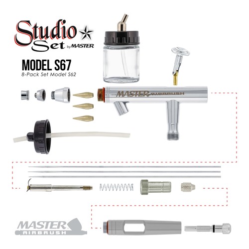 Master Studio Series S67 Airbrush Kit with Master Compressor TC-20T & Air Hose - Picture 3 of 5