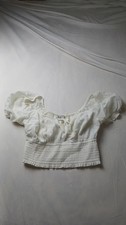Hollister Women's Off-Shoulder Smocked Crop Top XS White Puff Sleeve (XS)