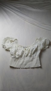 Hollister Women's Off-Shoulder Smocked Crop Top XS White Puff Sleeve (XS)