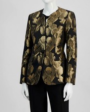 Kasper Women's Black Gold Metallic Jacquard Collarless Jacket Petite Size 10P