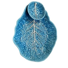 Santa Anita Ware Cabbage Leaf Cobalt Blue Pottery Platter Nasco California Vtg