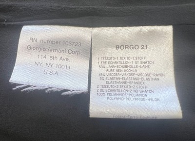 Giorgio Armani Borgo 21 Suit Black Gray Stripe 2 Pc Set Small