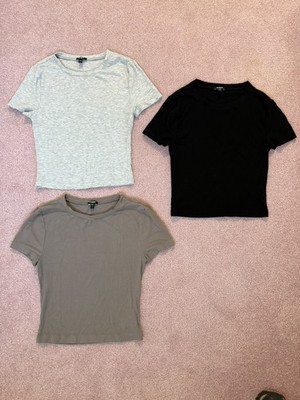 Women s express ribbed stretch crop top Lot 3 size S - gray, white, black 