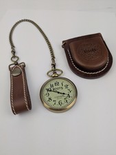 Vtg Roots Canada Pocket Watch R89 With Fob Chain 43mm Leather