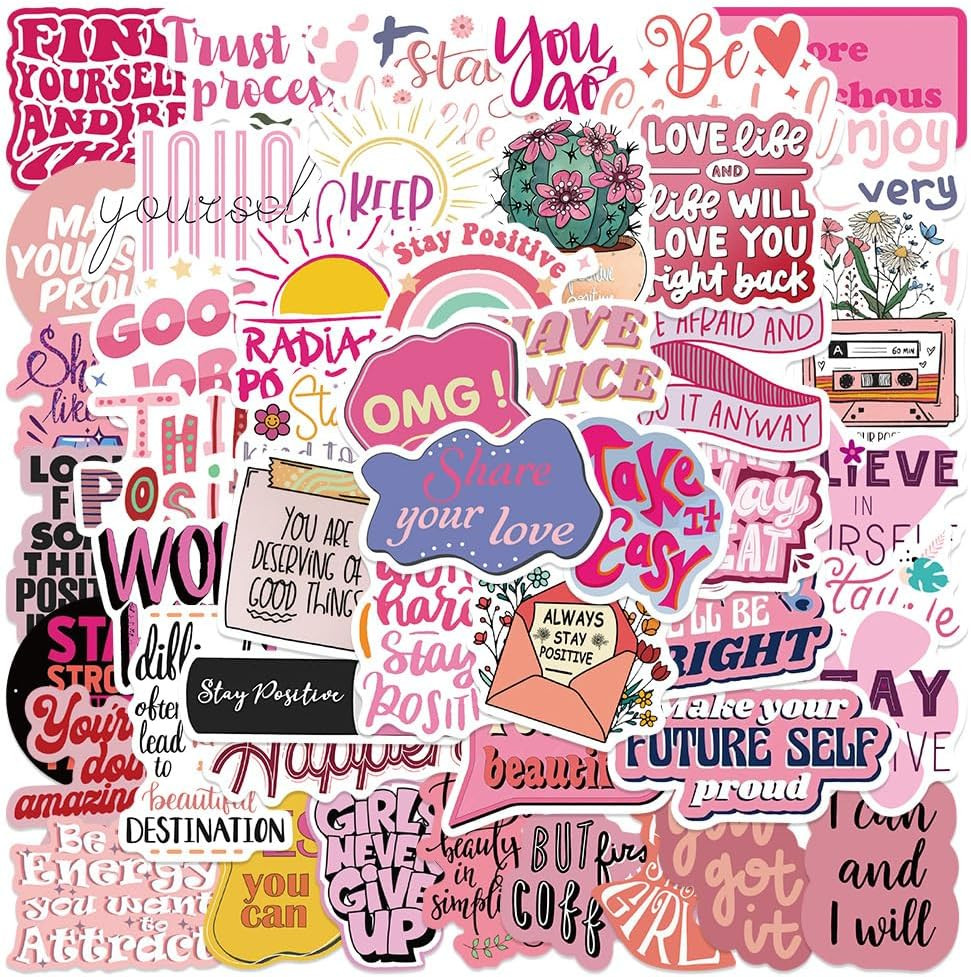 50PCS Pink Motivational Stickers,Positive 50pcs Inspirational Stickers