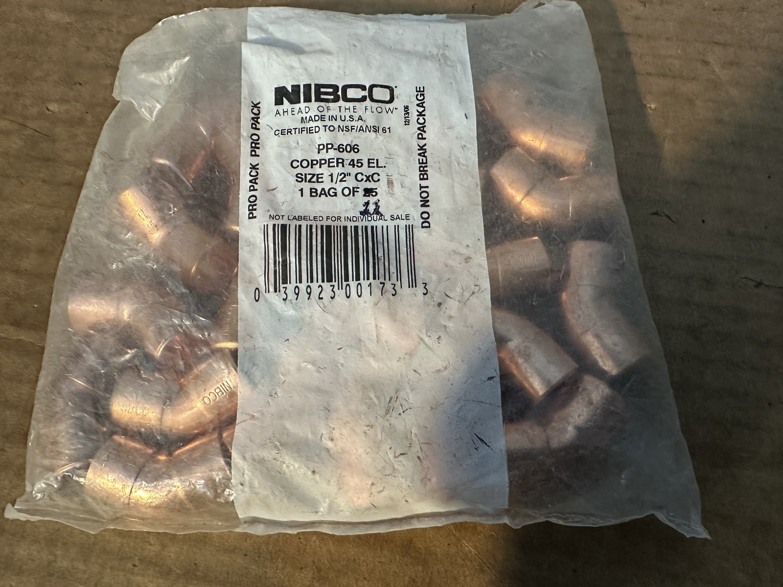 * NEW * 22 PIECE COPPER NIBCO 45 DEGREE 1/2" ELBOWS PP606 USA ( LOT 2 )