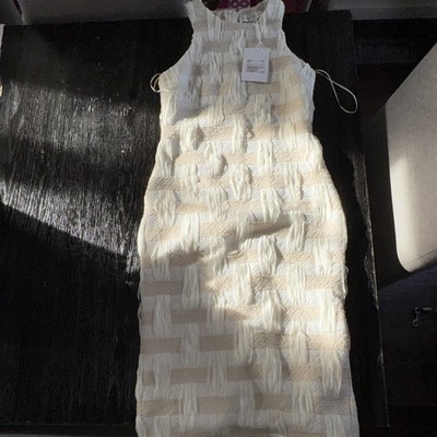 Endless Rose Ivory Bodycon Midi Dress S Sleeveless Crew Neck Textured Knit