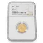 1911 $2.50 Indian Head Quarter Eagle NGC Graded MS63 US Gold Coin NR #C894-2