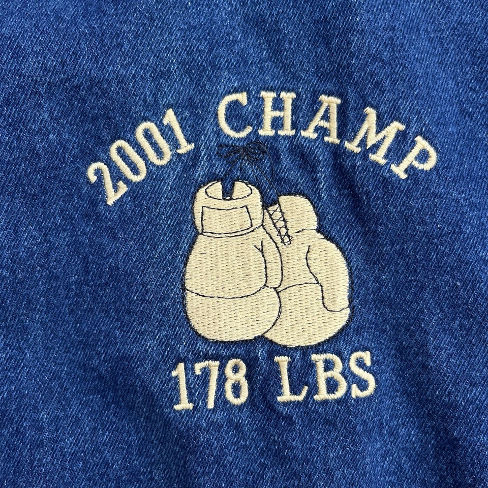 Chaqueta vaquera de boxeo guantes dorados vintage 2001 abrigo campeón botón a presión 2XL Foto 3 de 4