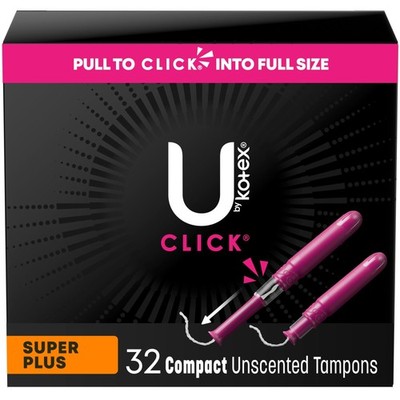 U by Kotex Click Compact Tampons, Super Plus, Unscented, 32 Count