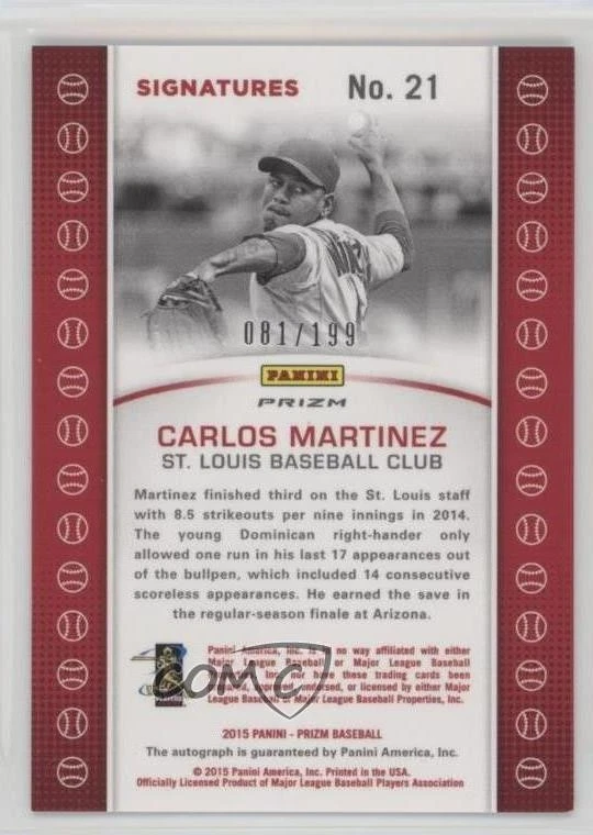 2015 Panini Prizm Baseball Signatures Camo Prizm /199 Carlos Martinez #21 Auto - Image 2 of 2