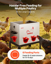Automatic Chicken Feeder 40LB Gravity Poultry Feeder 6 Ports No Waste