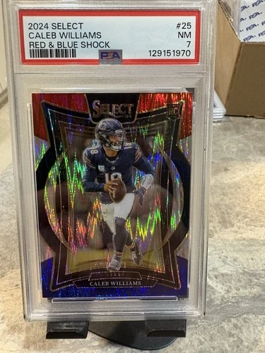 2024 Panini Select Caleb Williams Rookie Red And Blue Shock PSA 7