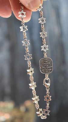 Vtg Sterling Silver Chosen Few King Baby Star of David Chain Bracelet 8.75'' long