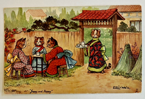 Louis Wain Artist Signed Cat JAPPY AND HAPPY Japanese Costumes Ser 6444 Postcard
