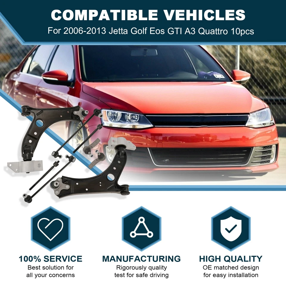 10x Front Lower Control Arms & Ball Joints Kit for Jetta Golf Eos GTI A3 Quattro - Image 3 of 4