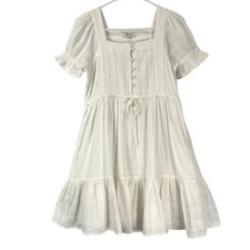 Madewell White Square Neck Tiered Ruffle Sleeve Cotton Dress XS