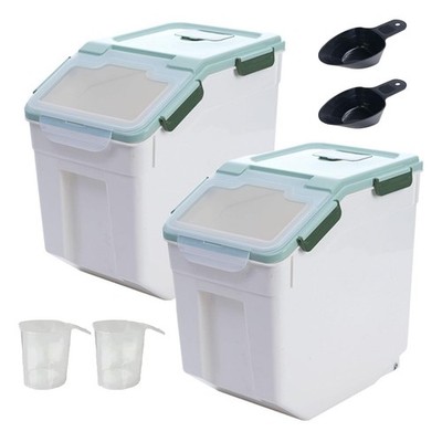 Qiveno 2 Pack Rice Storage Container with Measuring Cup 50 lb Flour Storage C...