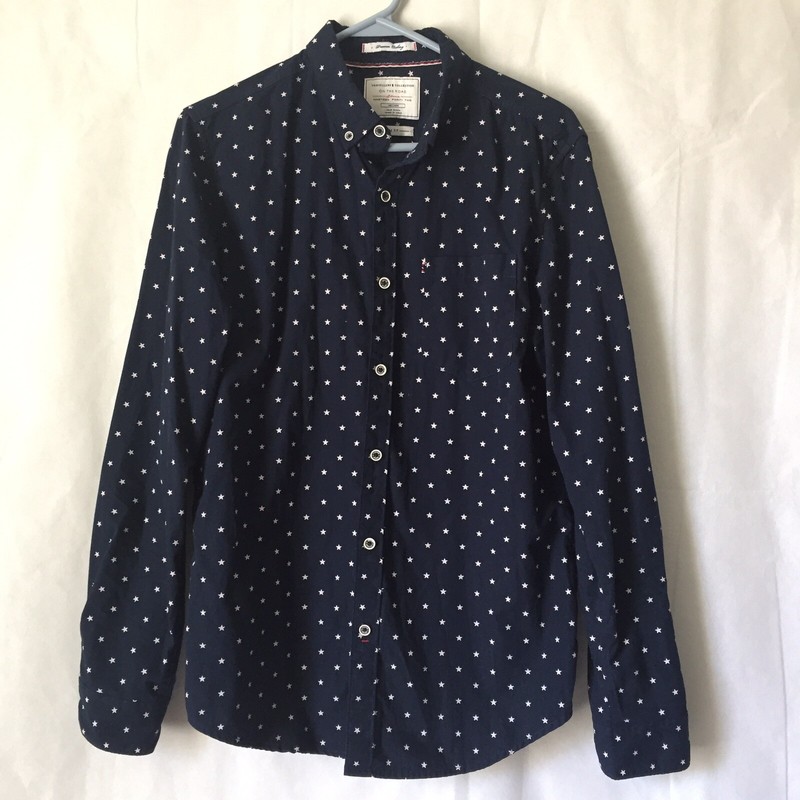 Cactus ON THE ROAD Travelers Collection L/S Shirt Slim Fit Sz Med Blue/Wht Stars