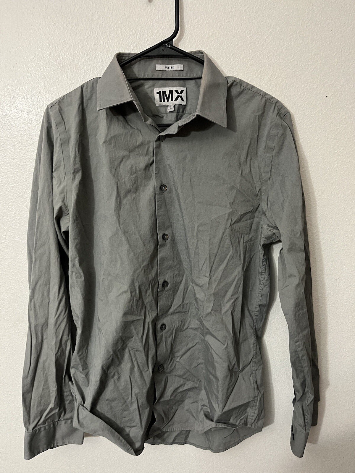 Express 1MX Fitted Solid Button Shirt Gray Dress … - image 1