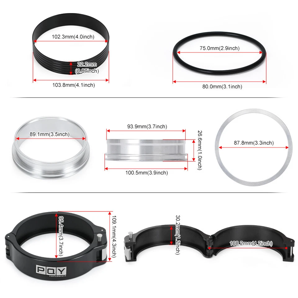 Алюминиевый бесштырьковый зажим высокой четкости + фланцевая сборка 3,5 дюйма наружный диаметр Трубы черные универсальные - Изображение 4 из 4