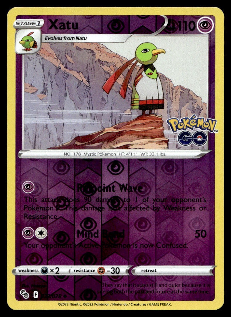 Xatu 33/78 Pokemon Card Pokemon GO Uncommon 110 HP Rev Holo Near Mint K27
